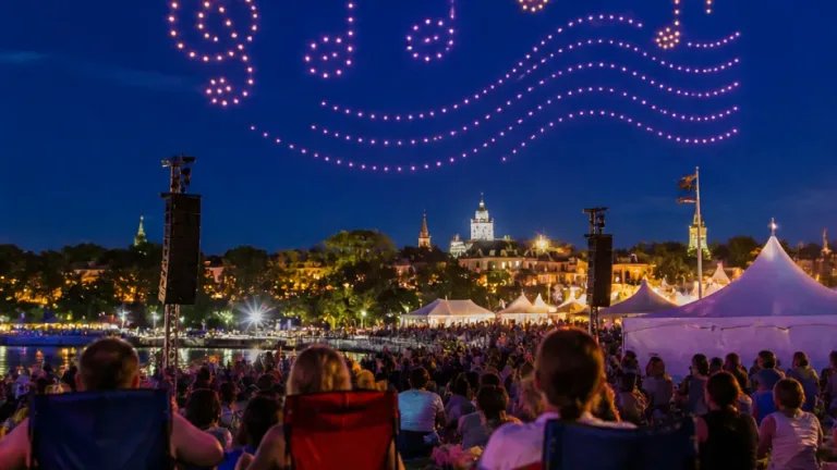 Three Rivers swaps fireworks for 100-drone light show at Montague festival