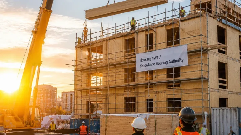 Yellowknife tops out 50-unit social housing project as downtown build moves ahead